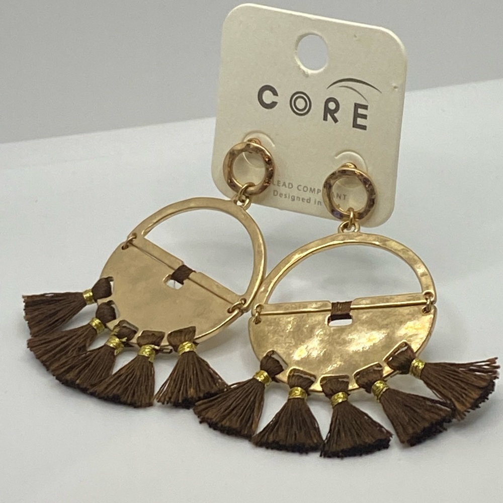 ⭐ 3/$15 ⭐ Gold Round Dangle Tassels Earrings ¤ Gold & Brown ~ NEW